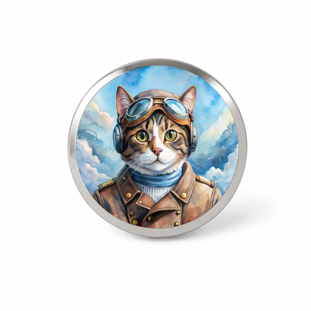 Pilot Cat Watercolor Novelty Hat Backpack Lapel Pin