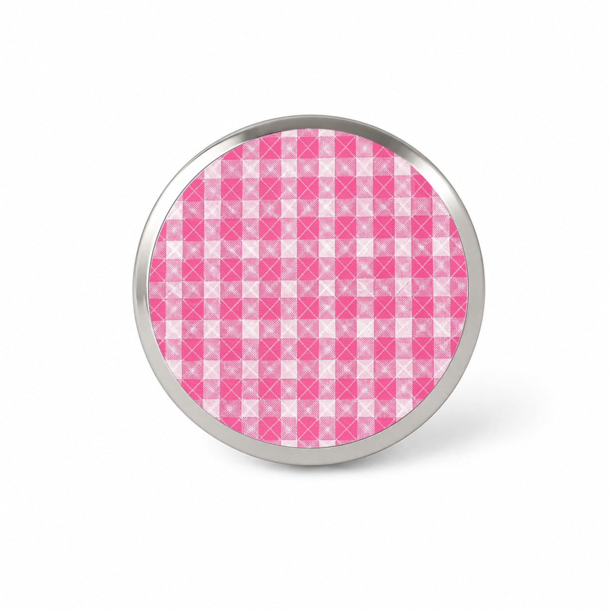 Pink White Gingham Watercolor Novelty Hat Backpack Lapel Pin