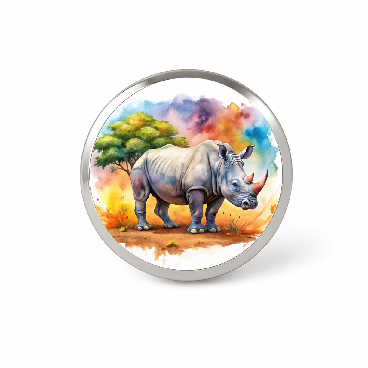 Rhinoceros African Plain Watercolor Design Novelty Hat Backpack Lapel Pin