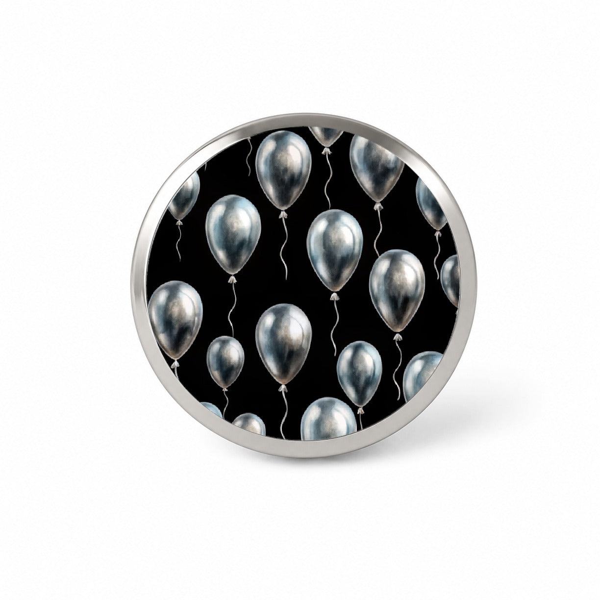 Silver Balloons Black Background Birthday Anniversary Novelty Hat Backpack Lapel Pin