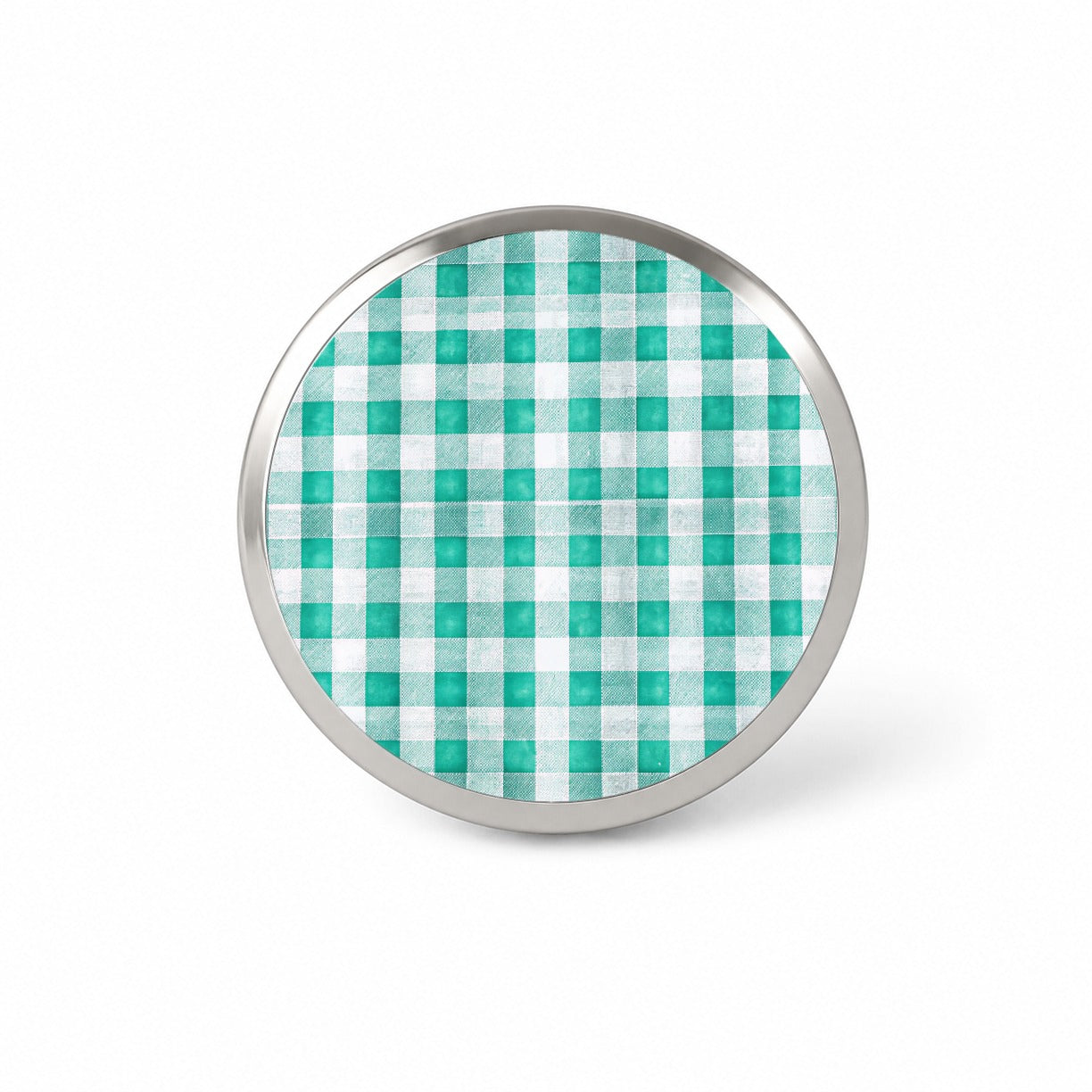 Teal White Gingham Watercolor Novelty Hat Backpack Lapel Pin