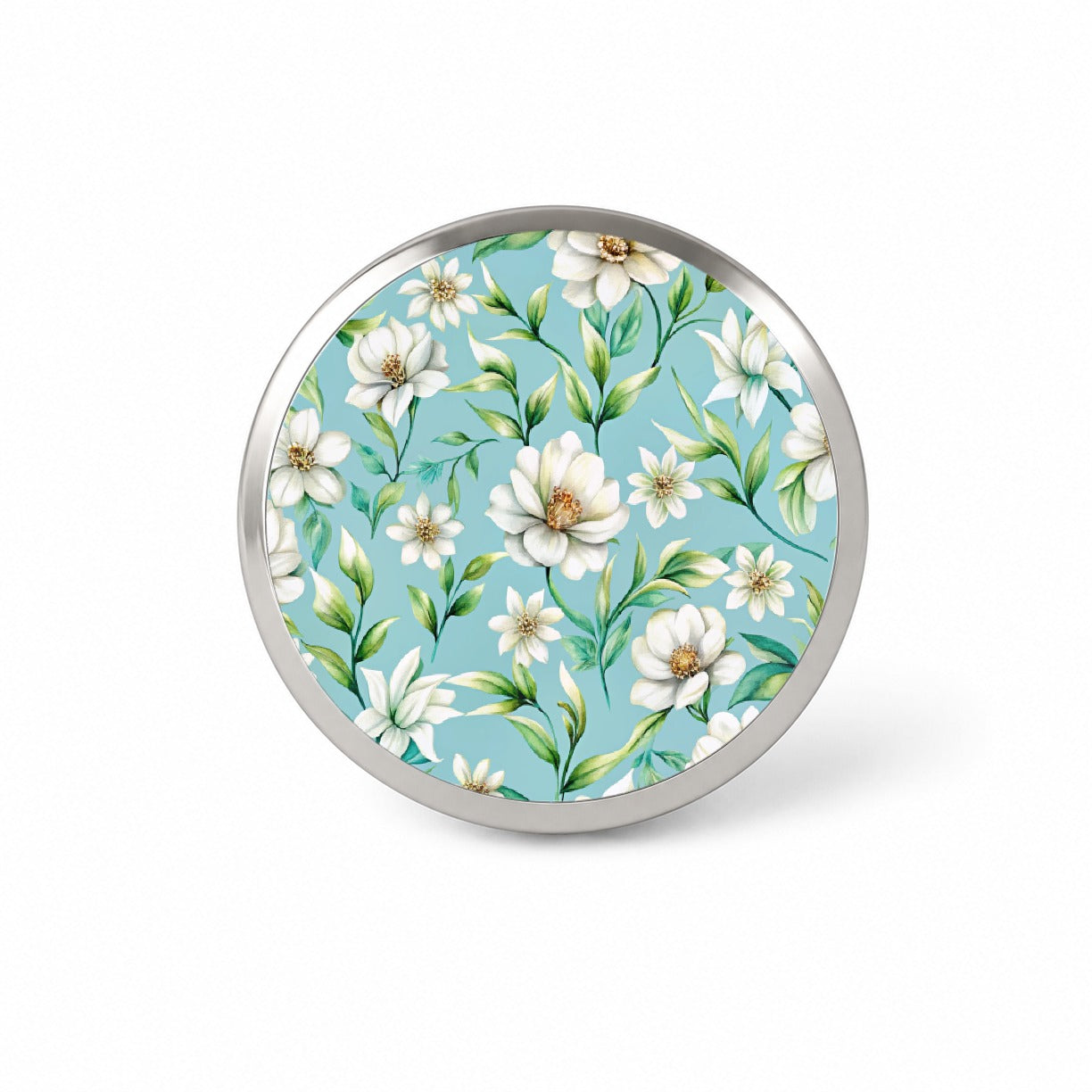 White Flowers Light Blue Background Novelty Hat Backpack Lapel Pin