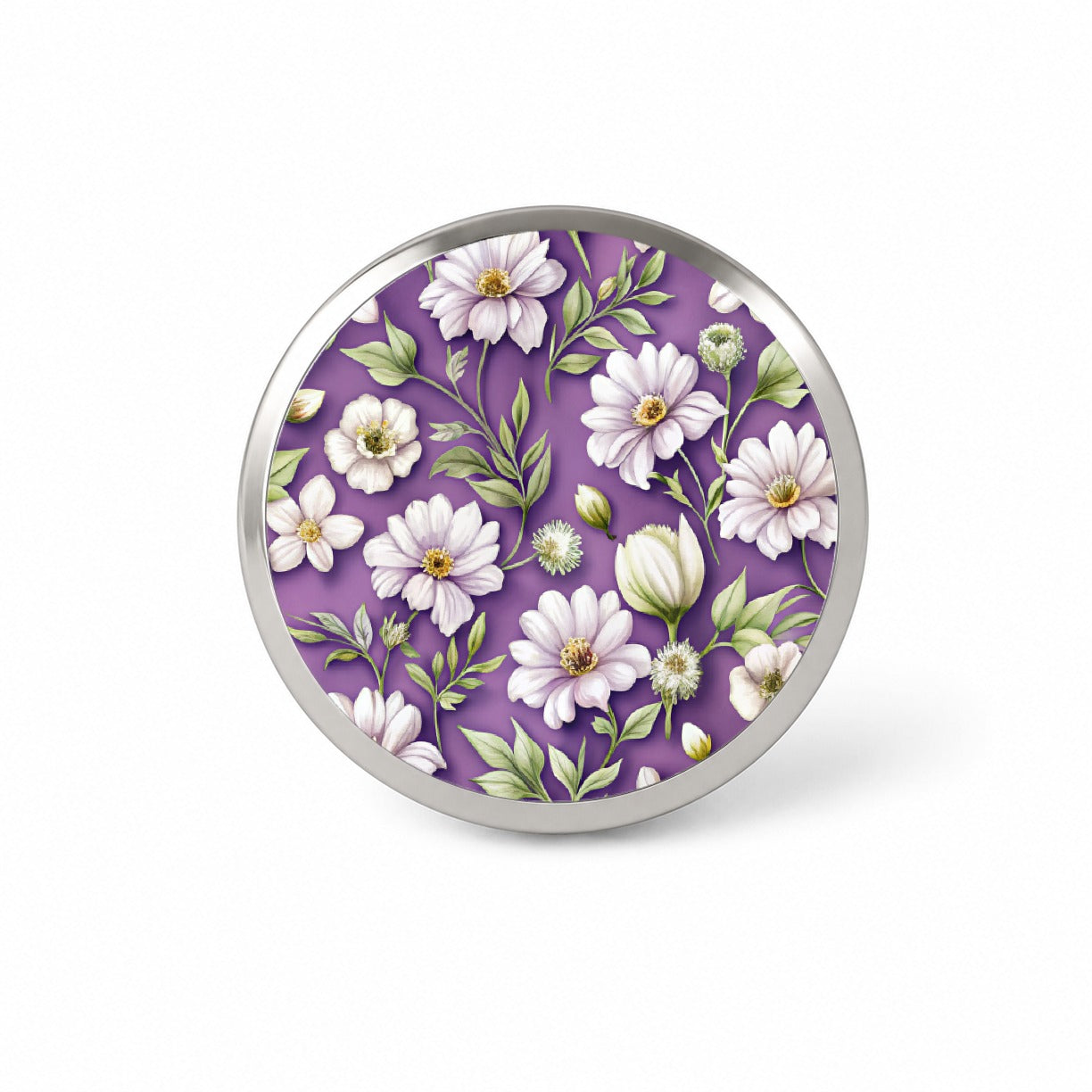 White Flowers Purple Background Novelty Hat Backpack Lapel Pin