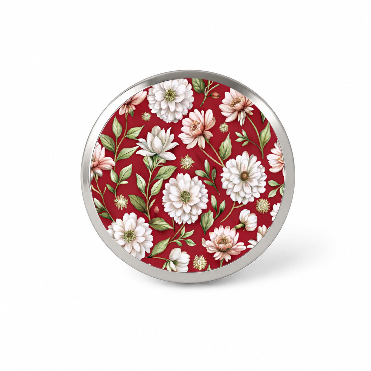 White Flowers Red Background Novelty Hat Backpack Lapel Pin