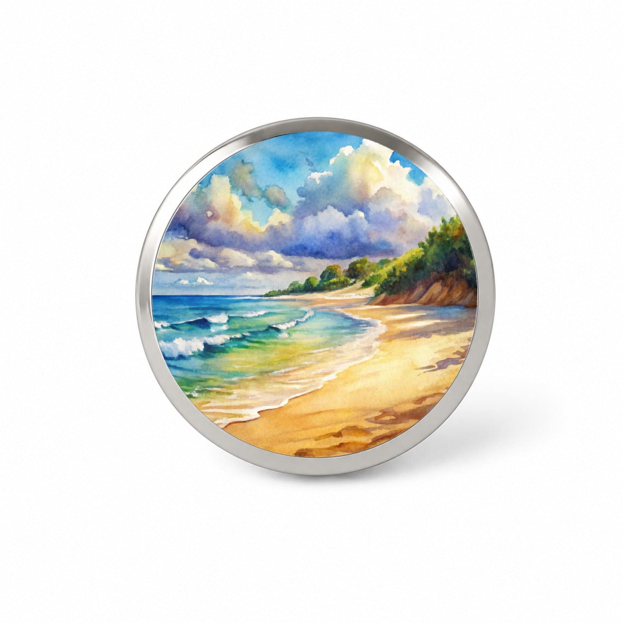 Beautiful Sandy Beach Watercolor Novelty Hat Backpack Lapel Pin