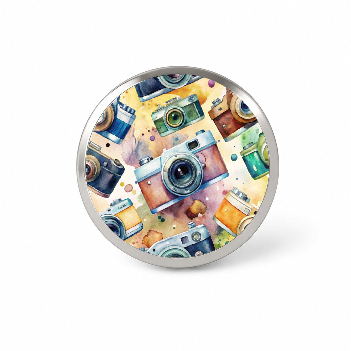 Cameras Retro 35mm Scattered Photographer Photography Watercolor Novelty Hat Backpack Lapel Pin