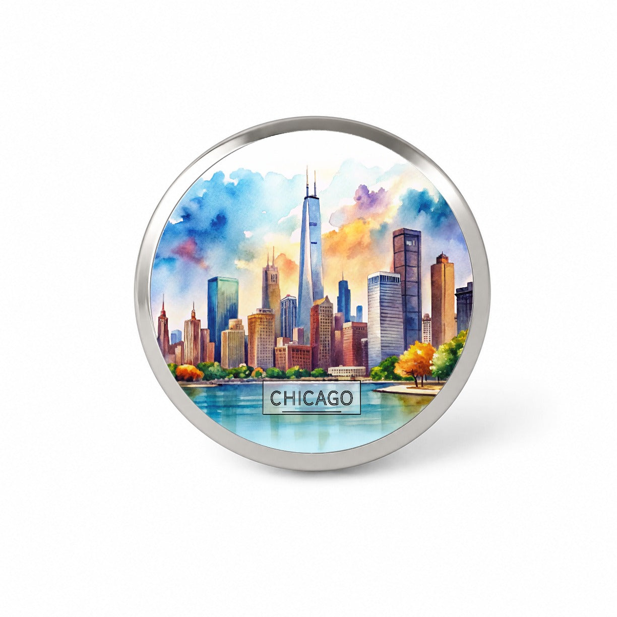 Chicago Illinois Travel City Watercolor Novelty Hat Backpack Lapel Pin