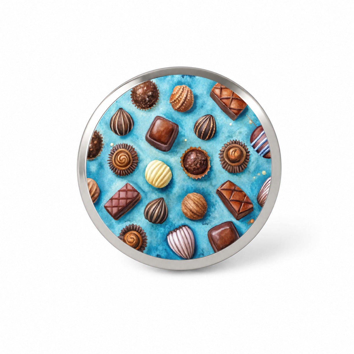 Chocolates Candy Blue Background Watercolor Novelty Hat Backpack Lapel Pin