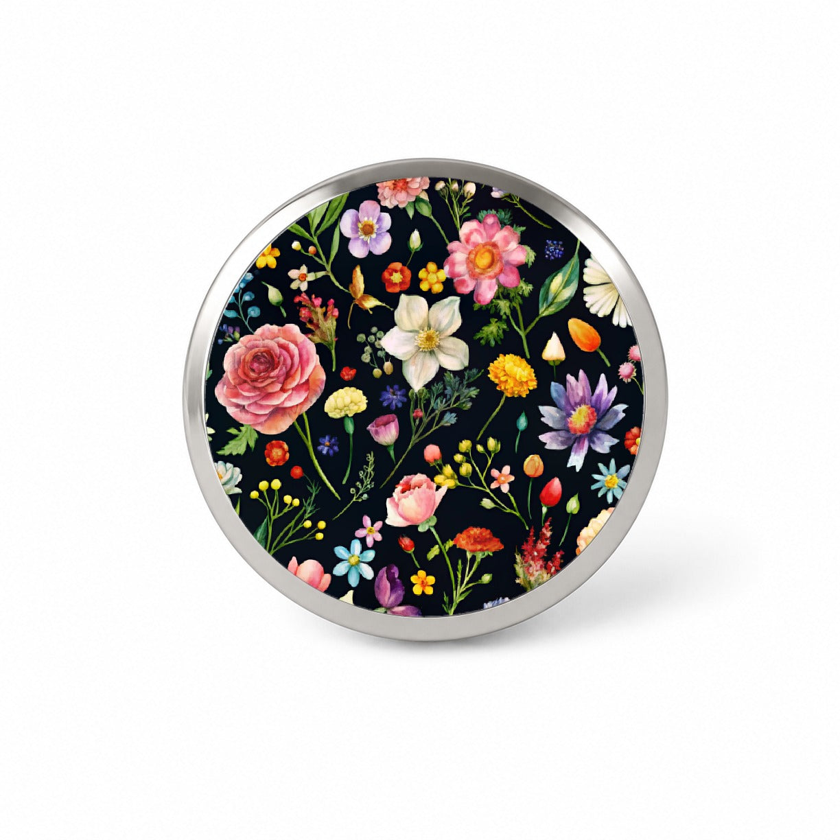 Flowers Black Background Watercolor Novelty Hat Backpack Lapel Pin