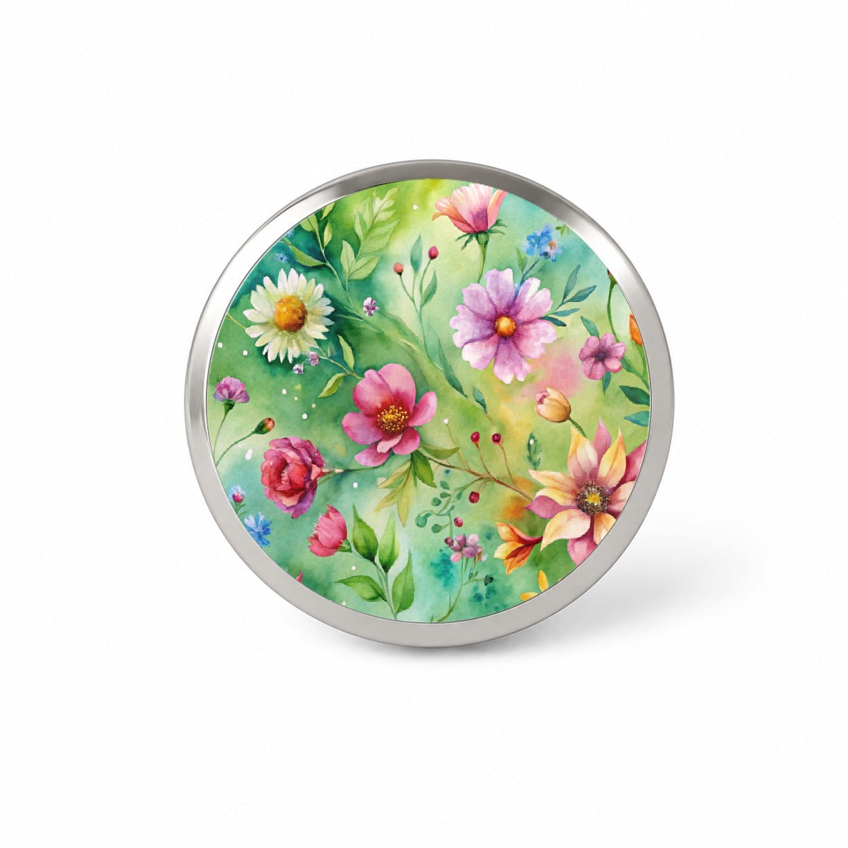 Flowers Green Background Watercolor Novelty Hat Backpack Lapel Pin