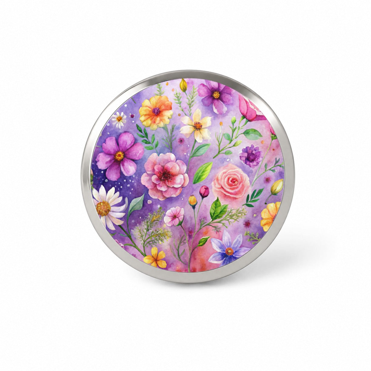 Flowers Purple Background Watercolor Novelty Hat Backpack Lapel Pin