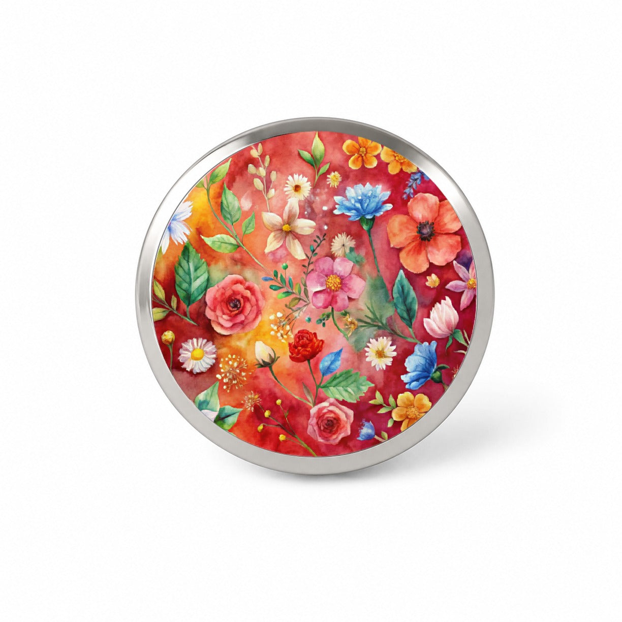 Flowers Red Background Watercolor Novelty Hat Backpack Lapel Pin