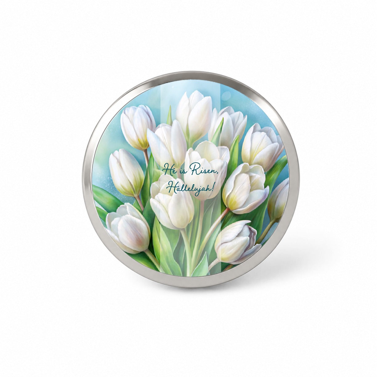 He Is Risen Hallelujah Easter Christian White Tulips Flowers Novelty Hat Backpack Lapel Pin