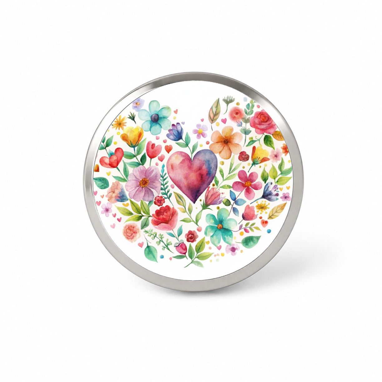 Hearts Flowers Watercolor Novelty Hat Backpack Lapel Pin