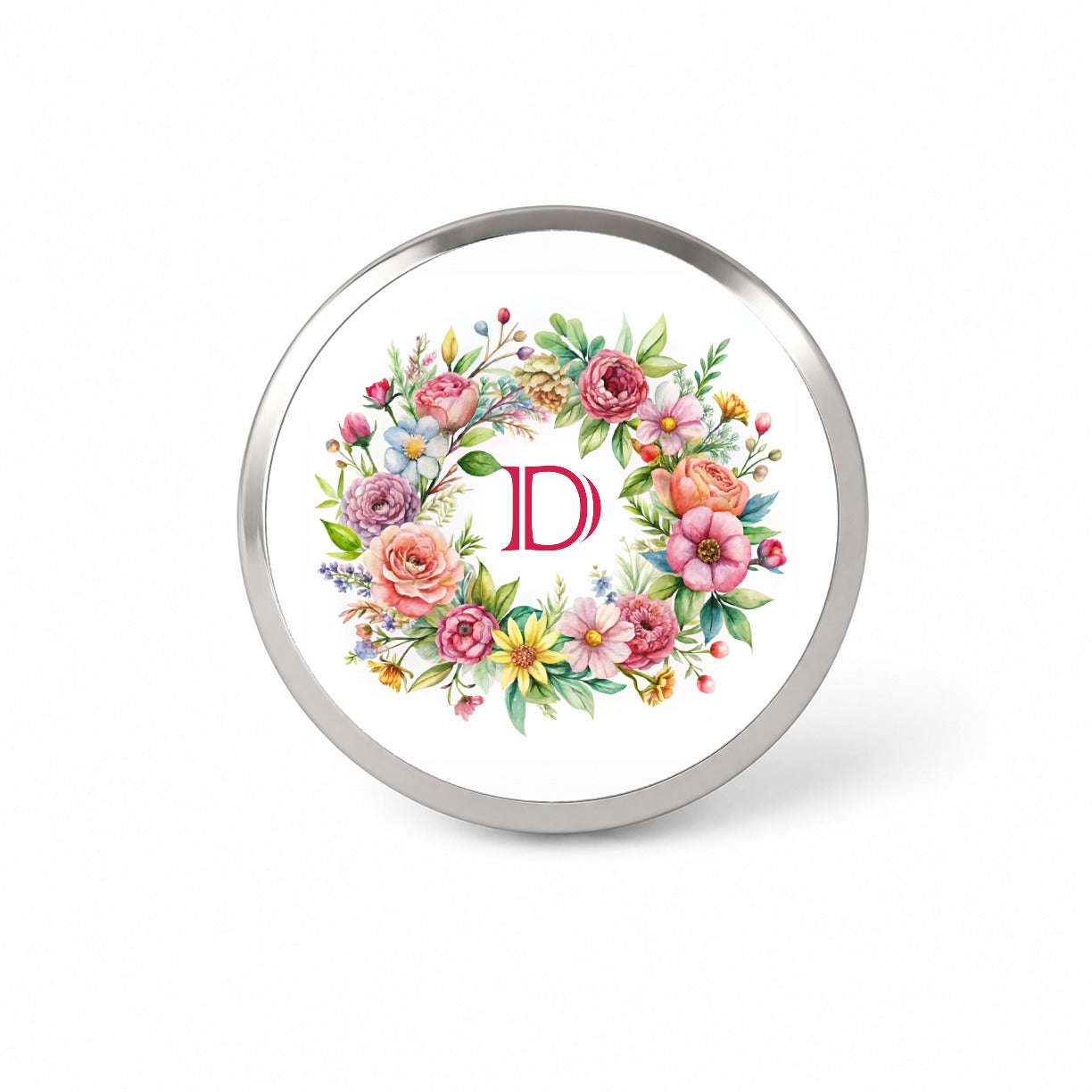 Letter D Initial Monogram Flowers Floral Novelty Hat Backpack Lapel Pin