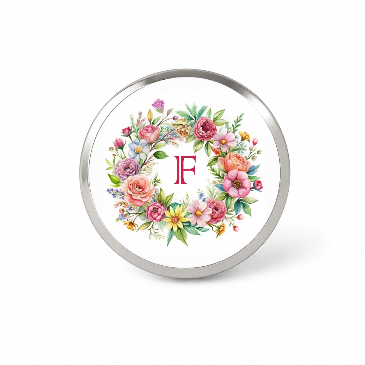 Letter F Initial Monogram Flowers Floral Novelty Hat Backpack Lapel Pin