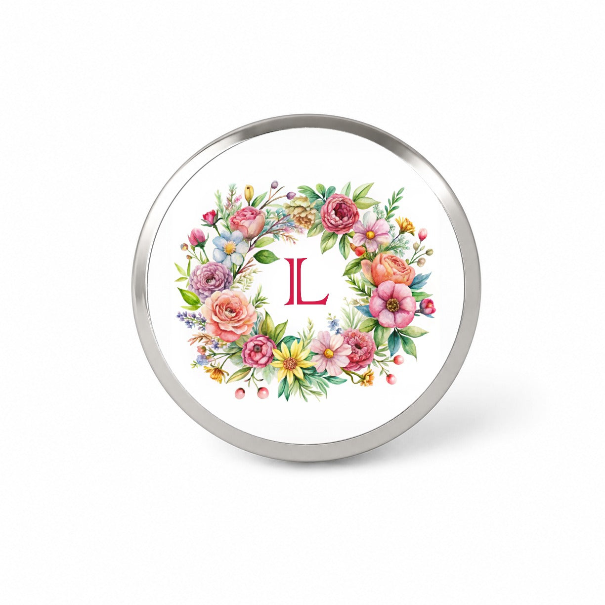 Letter L Initial Monogram Flowers Floral Novelty Hat Backpack Lapel Pin