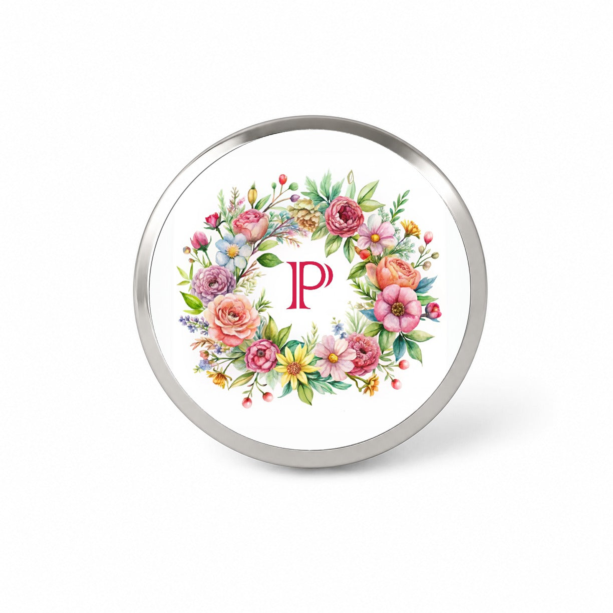 Letter P Initial Monogram Flowers Floral Novelty Hat Backpack Lapel Pin