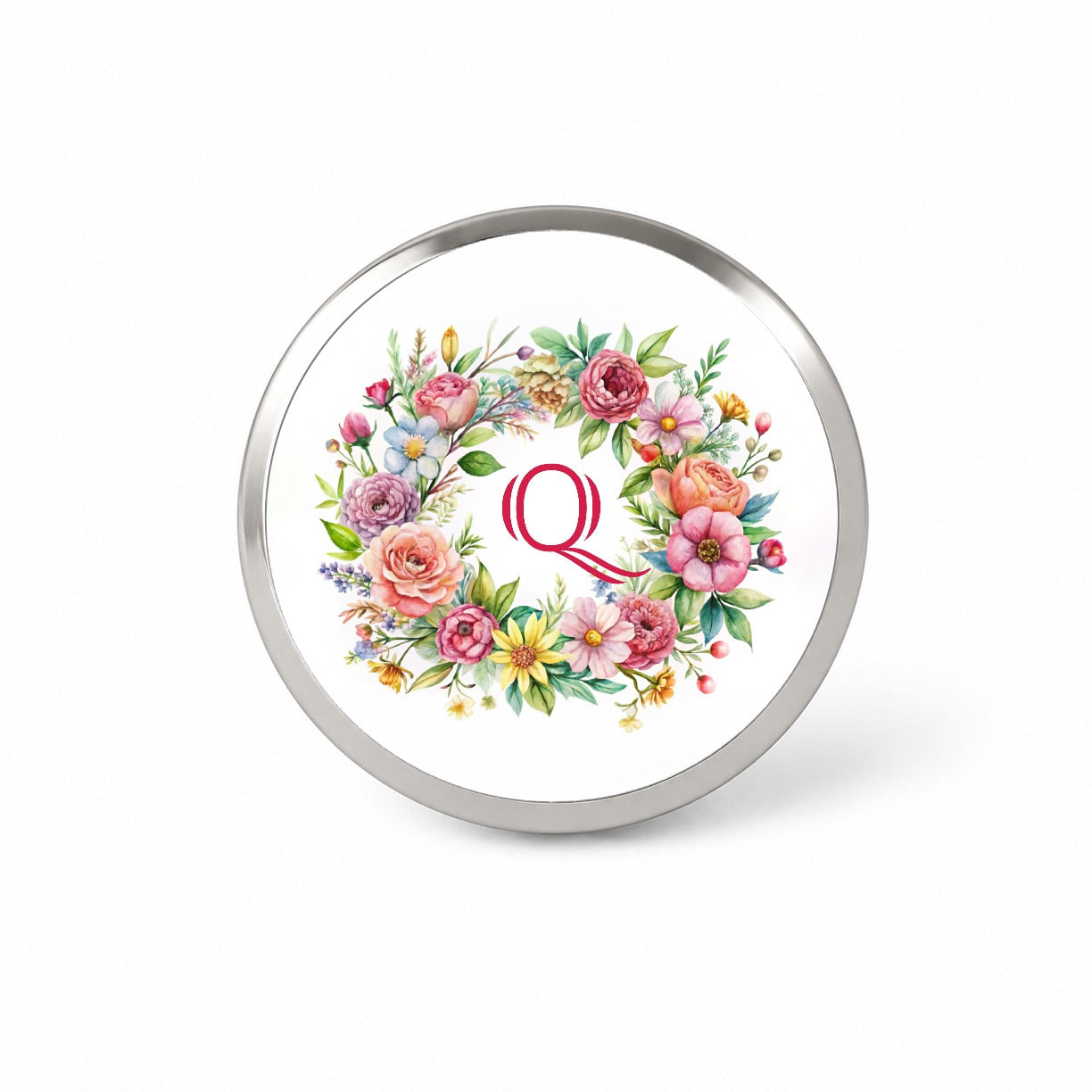 Letter Q Initial Monogram Flowers Floral Novelty Hat Backpack Lapel Pin