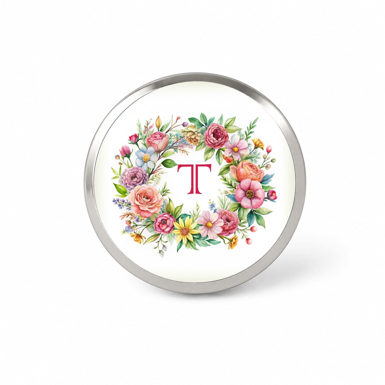 Letter T Initial Monogram Flowers Floral Novelty Hat Backpack Lapel Pin
