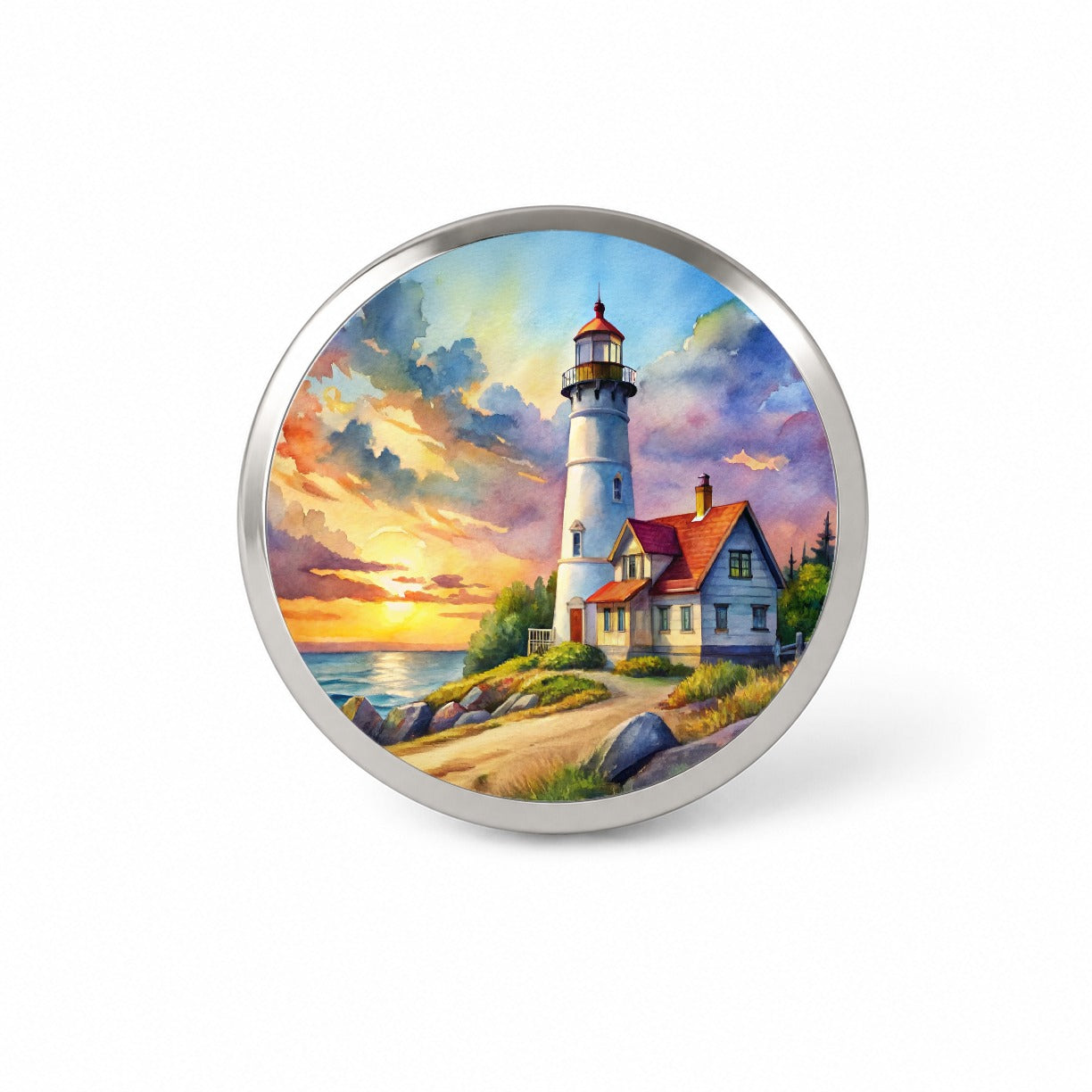 Lighthouse Beautiful Sky Watercolor Novelty Hat Backpack Lapel Pin