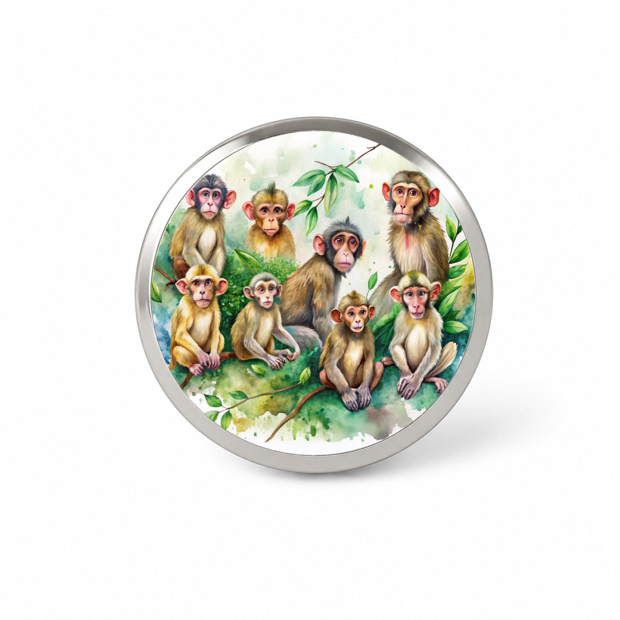 Lots Of Monkeys Watercolor Novelty Hat Backpack Lapel Pin