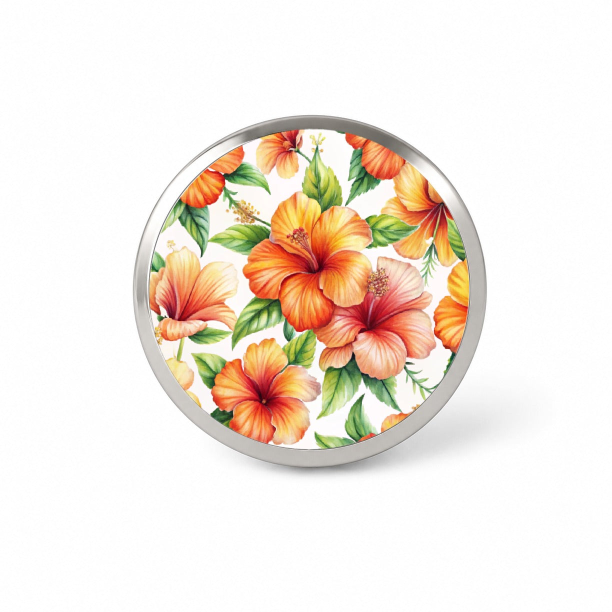 Orange Hibiscus Flowers Watercolor Novelty Hat Backpack Lapel Pin