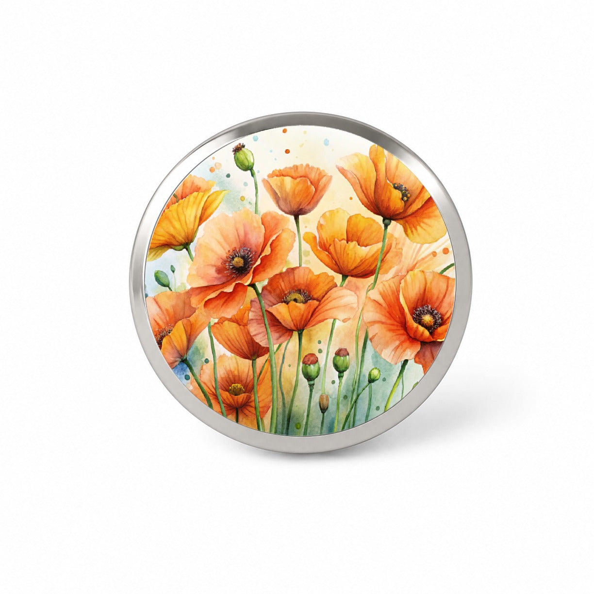Orange Poppies Flowers Watercolor Novelty Hat Backpack Lapel Pin