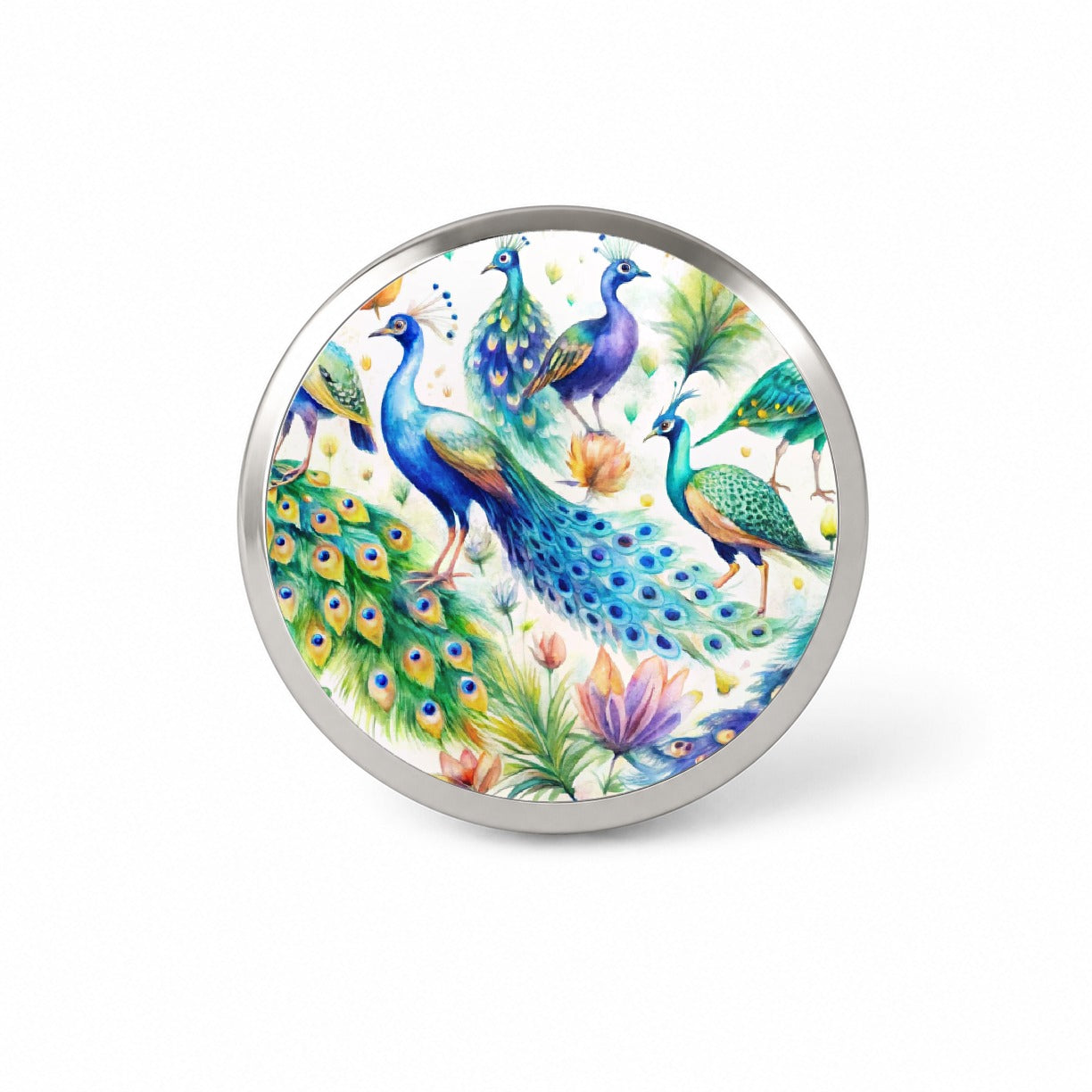 Peacocks Beautiful Birds Watercolor Novelty Hat Backpack Lapel Pin