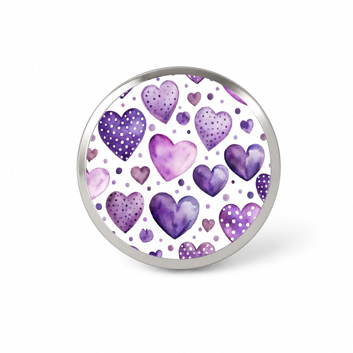 Purple Hearts Polka Dots Watercolor Novelty Hat Backpack Lapel Pin