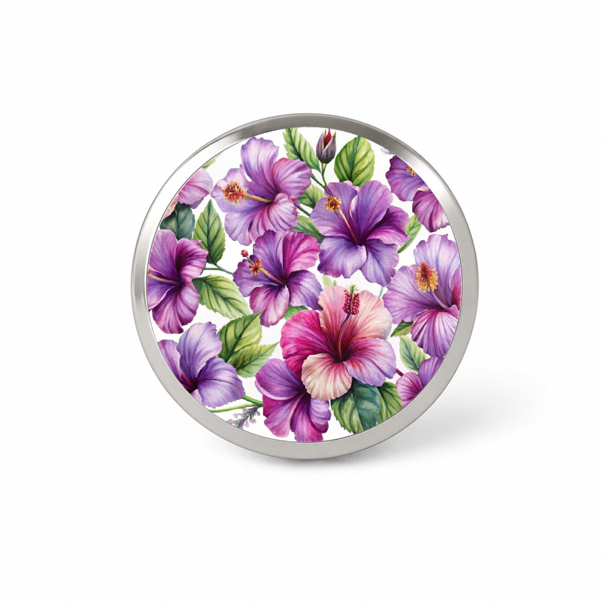 Purple Hibiscus Flowers Watercolor Novelty Hat Backpack Lapel Pin