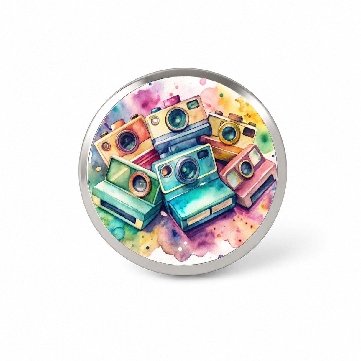 Retro Instant Cameras Photographer Watercolor Novelty Hat Backpack Lapel Pin