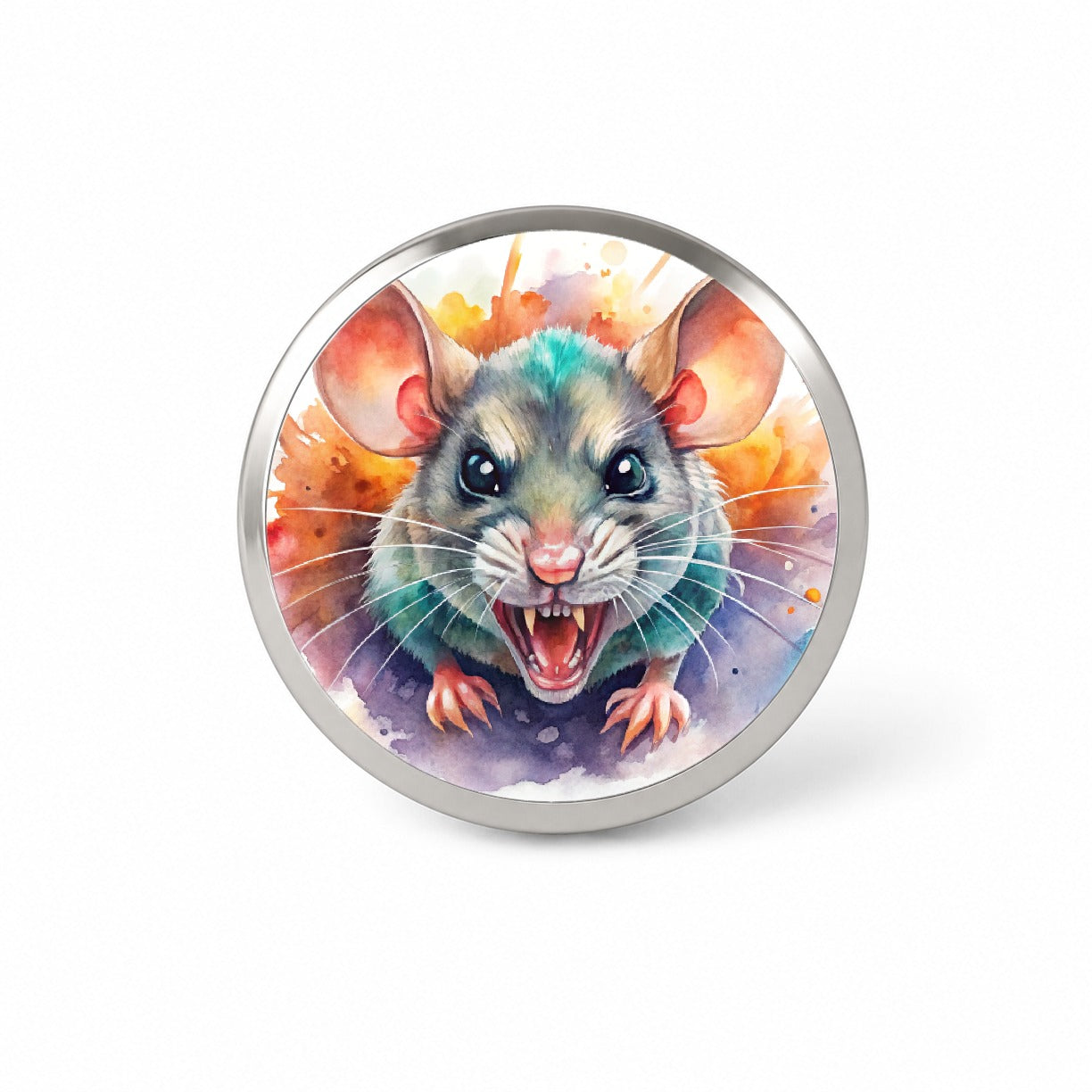 Angry Mad Mouse Watercolor Novelty Hat Backpack Lapel Pin