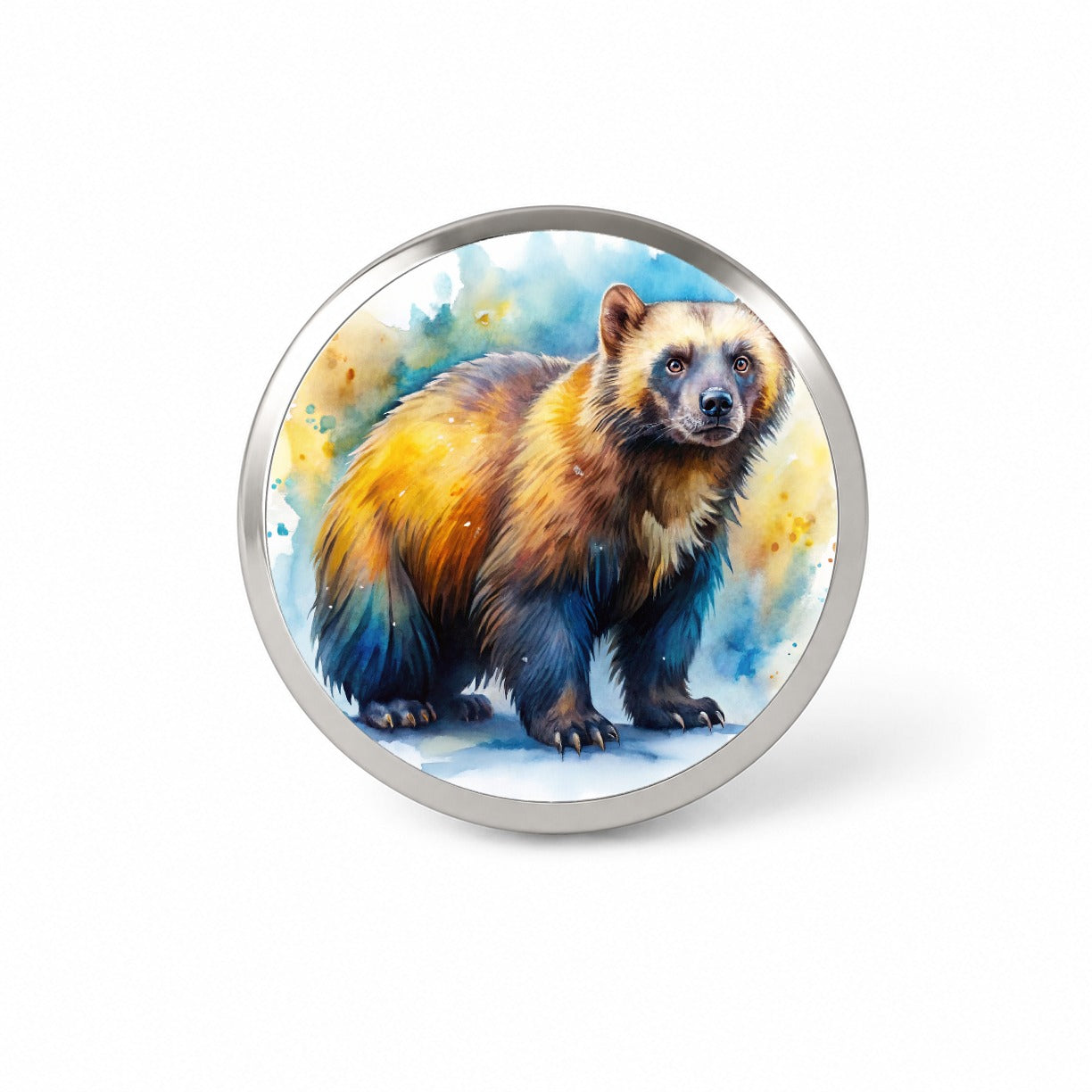 Animal Mad Wolverine Watercolor Novelty Hat Backpack Lapel Pin
