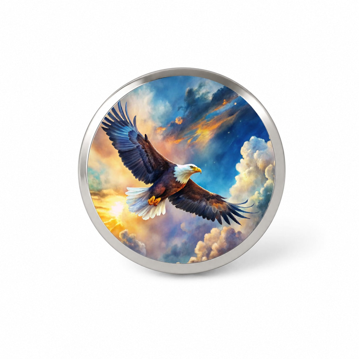 Bald Eagle Flying In Sky Clouds Watercolor Novelty Hat Backpack Lapel Pin