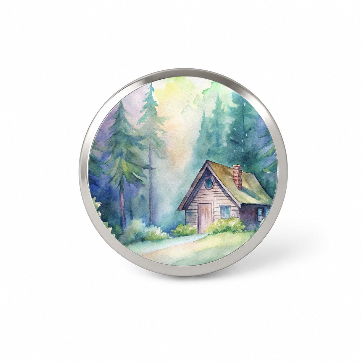 Cabin In The Forest Woods Watercolor Novelty Hat Backpack Lapel Pin
