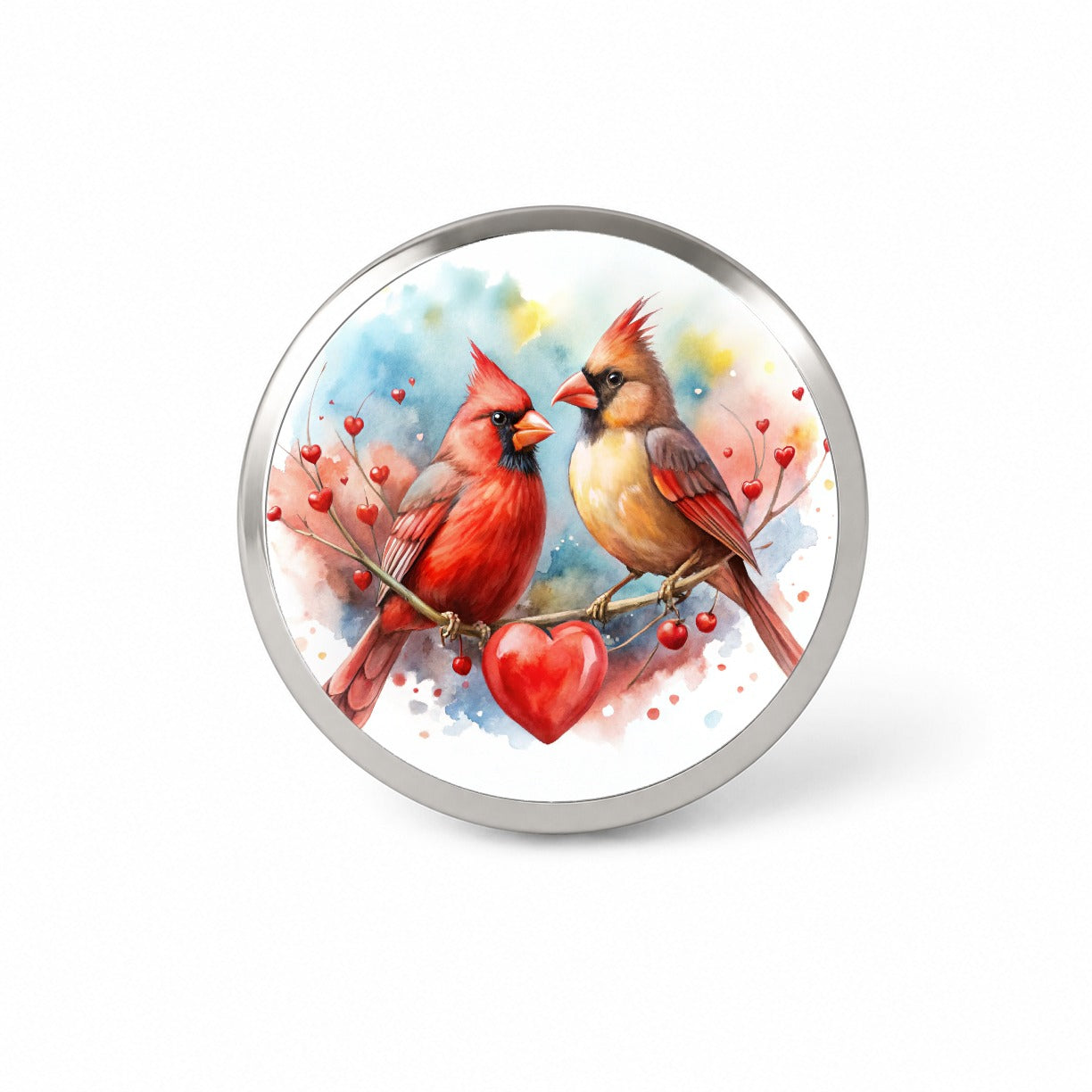 Cardinals In Love With Hearts Valentine's Day Novelty Hat Backpack Lapel Pin