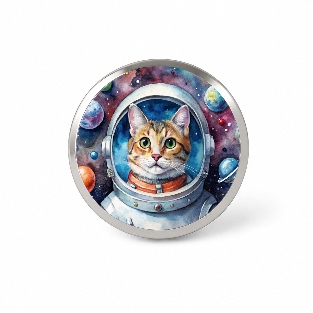 Cat In Space Funny Tabby Watercolor Novelty Hat Backpack Lapel Pin