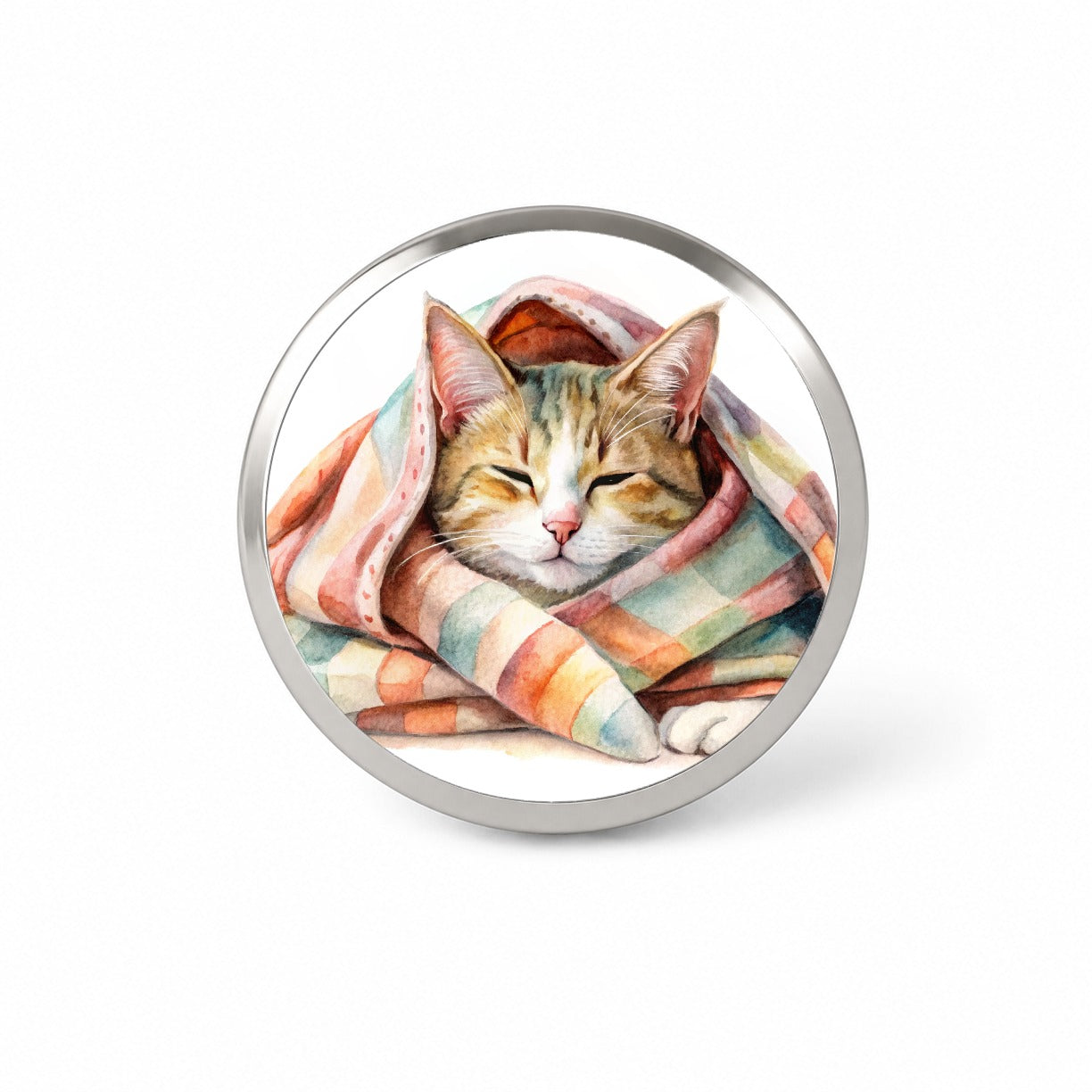 Cat Snuggling In Blanket Watercolor Novelty Hat Backpack Lapel Pin