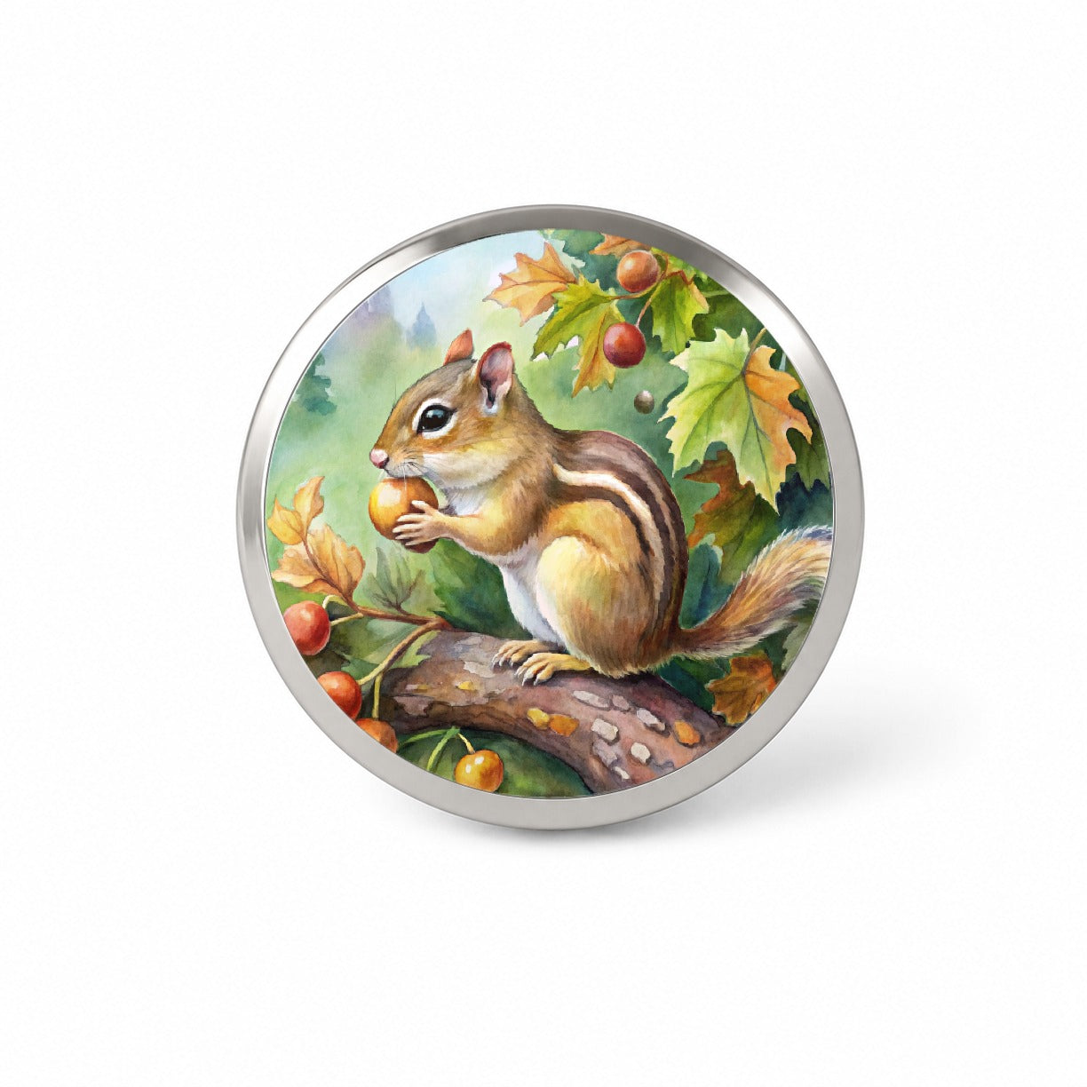 Chipmunk Eating Acorn In Tree Watercolor Novelty Hat Backpack Lapel Pin