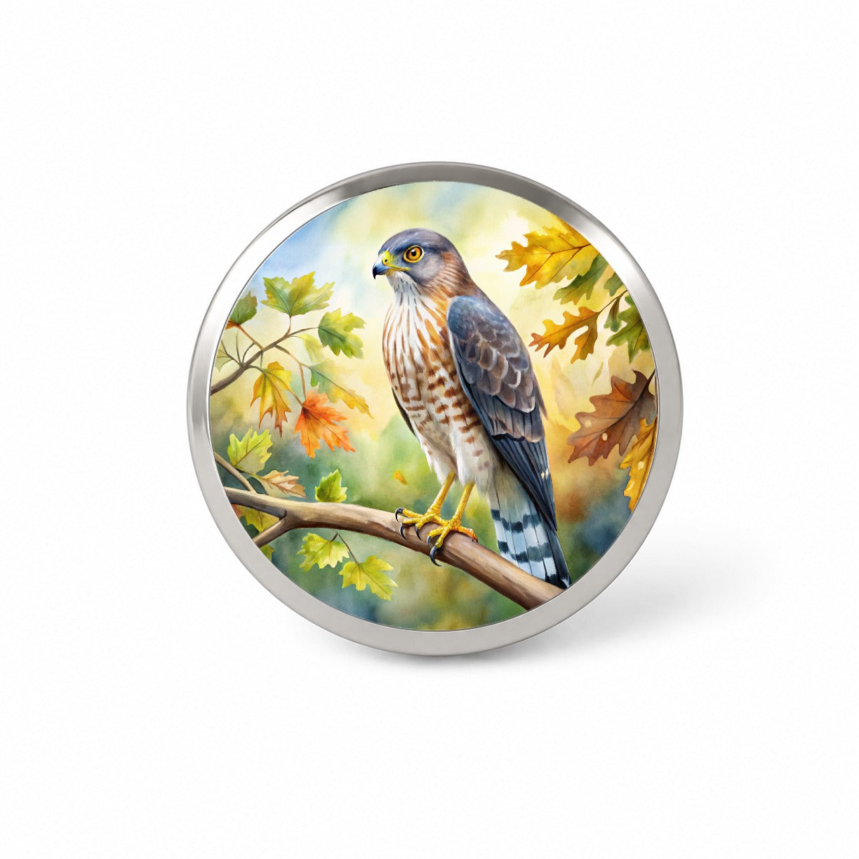 Cooper's Hawk Raptor Bird Of Prey In Tree Watercolor Novelty Hat Backpack Lapel Pin