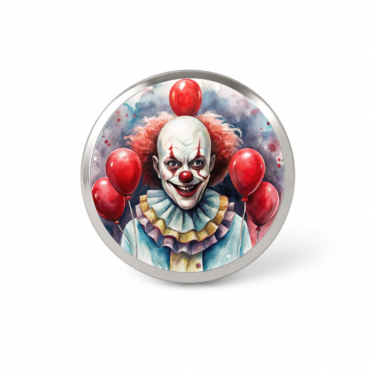 Creepy Scary Evil Clown With Red Balloons Watercolor Novelty Hat Backpack Lapel Pin