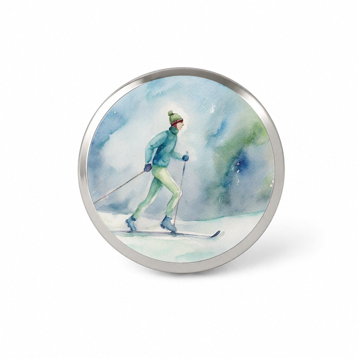Cross Country Skiing Watercolor Novelty Hat Backpack Lapel Pin