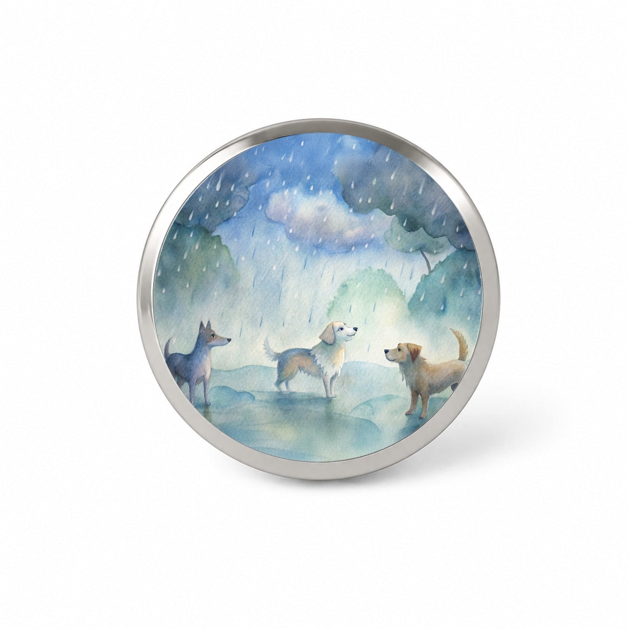 Dogs In The Rain Watercolor Novelty Hat Backpack Lapel Pin