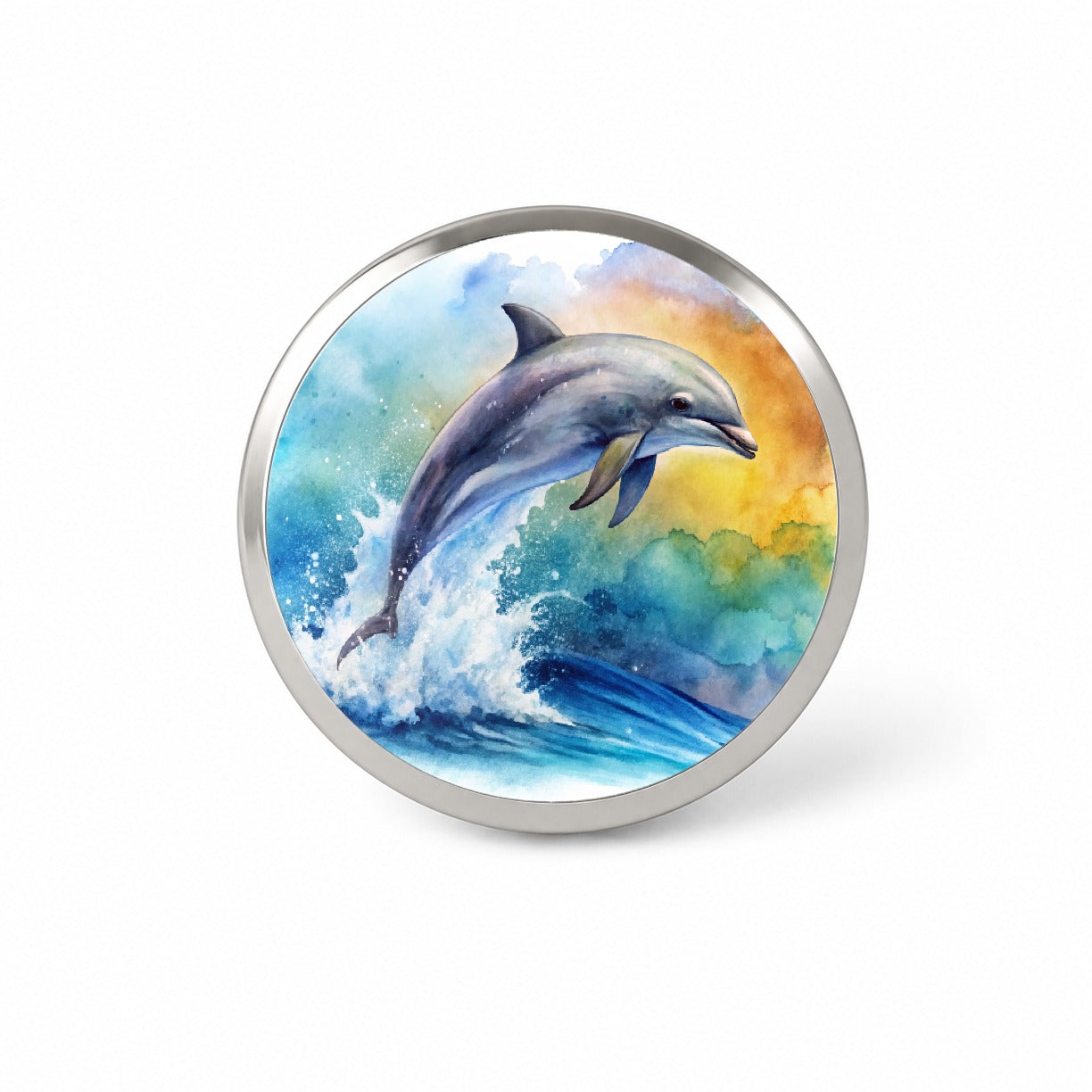 Dolphin Jumping In Ocean Watercolor Novelty Hat Backpack Lapel Pin