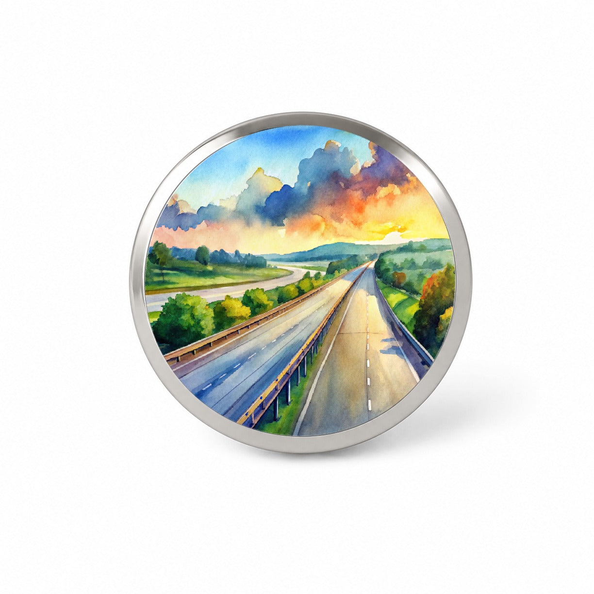 Empty Highway Stretching Into The Distance Watercolor Novelty Hat Backpack Lapel Pin