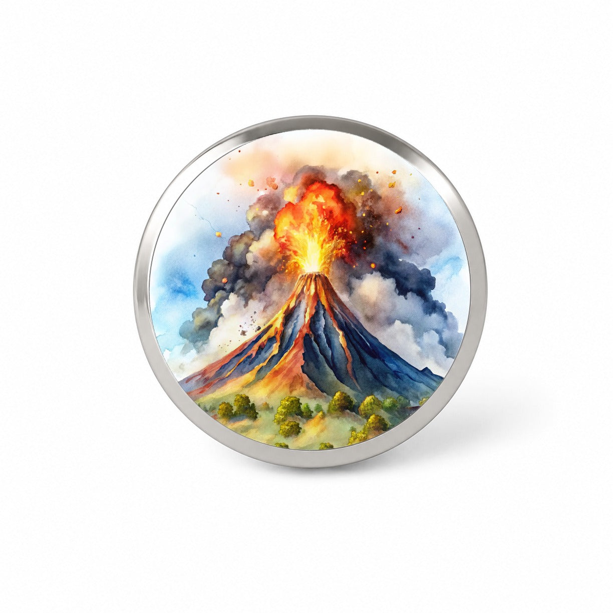 Erupting Volcano Watercolor Novelty Hat Backpack Lapel Pin
