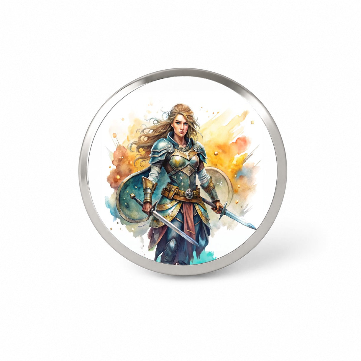 Fantasy Female Fighter Warrior Shield-maiden Watercolor Novelty Hat Backpack Lapel Pin