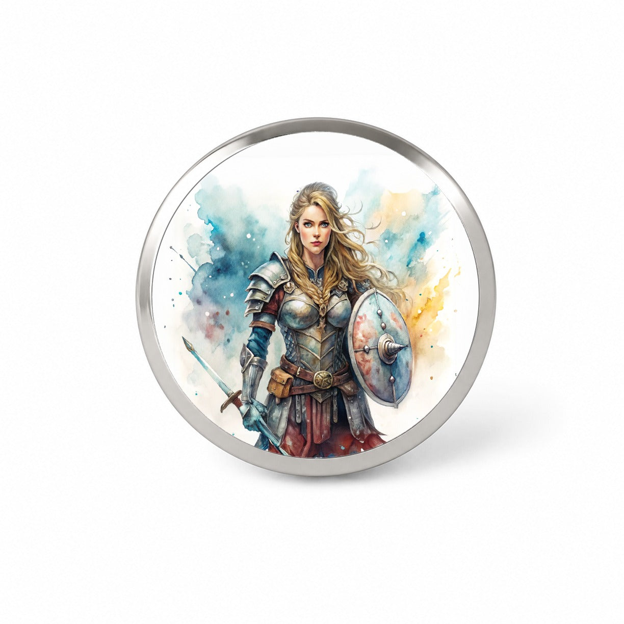 Fantasy Female Warrior Knight Watercolor Novelty Hat Backpack Lapel Pin