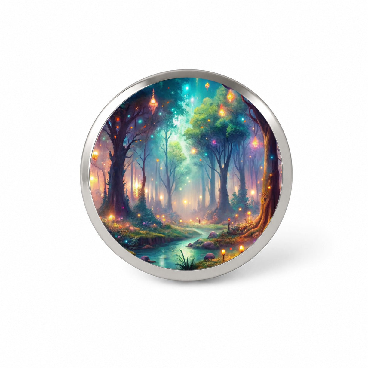 Fantasy Forest With Glowing Sprites Fae Spirits Watercolor Novelty Hat Backpack Lapel Pin